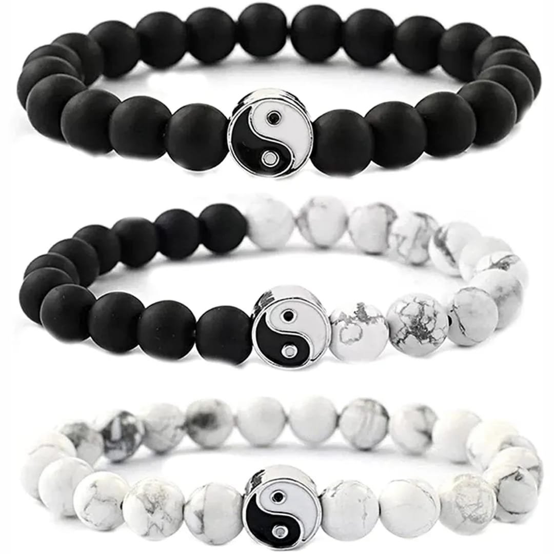 Feng Shui Yin Yang Black Onyx and White Howlite Crystal Stone Bracelets For Relationship & Prosperity - Image 4