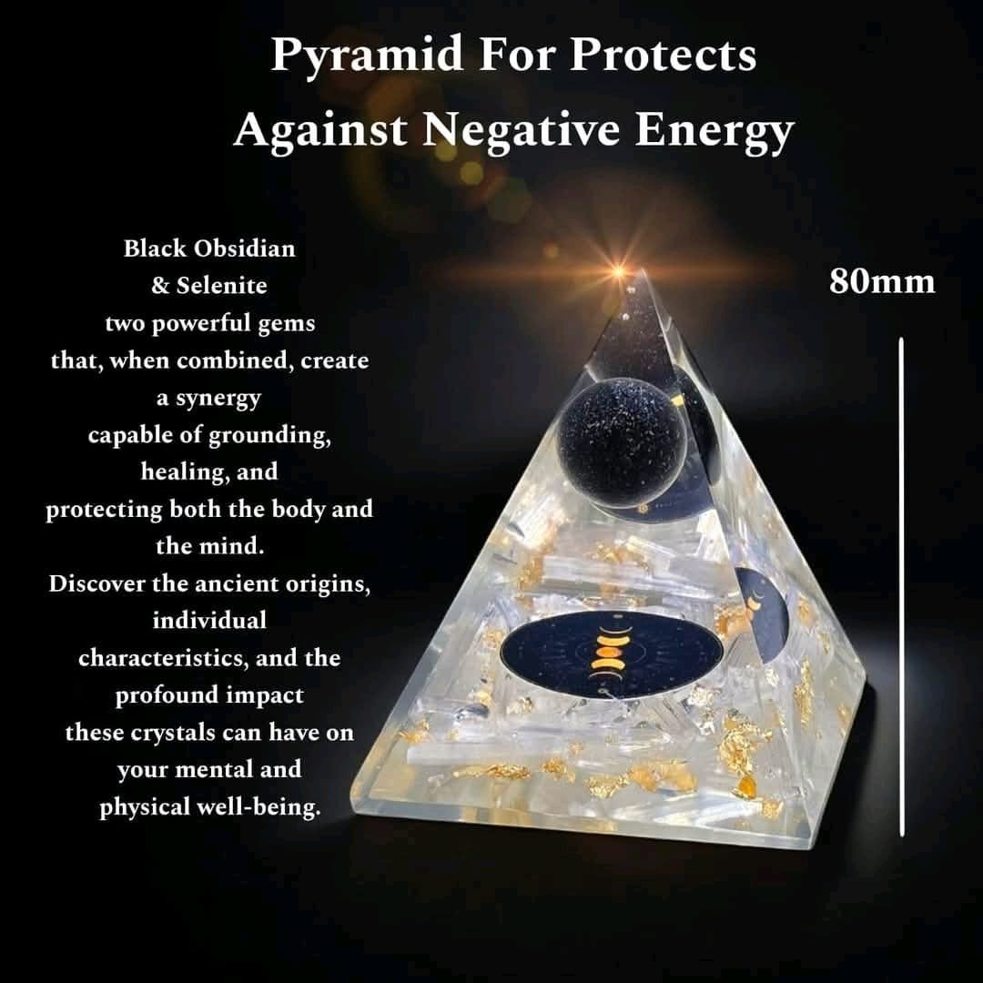 Vastu Fengshui Selenite & Black Obsidian Orgone Pyramid for Protection, Aura Cleansing, Spiritual Growth, Negative Energy Removal and Meditation Healing for Chakra Alignment