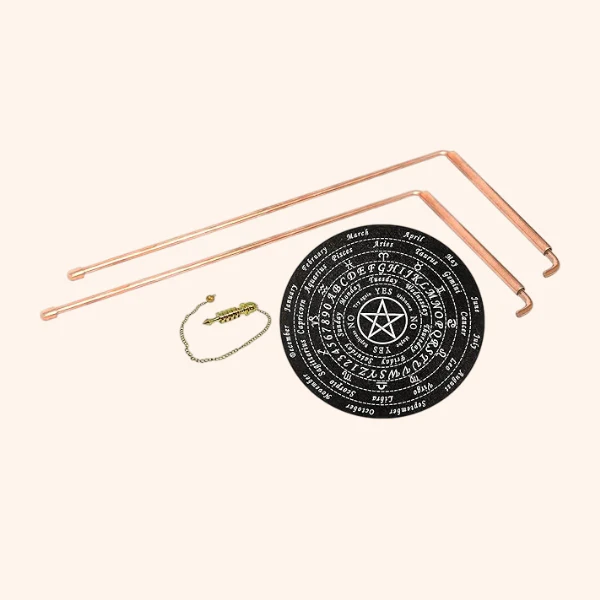 COPPER DOWSING ROD WITHOUT HANDLE PAIR 5MM SET OF BOARD AND PENDULAM ASORTED