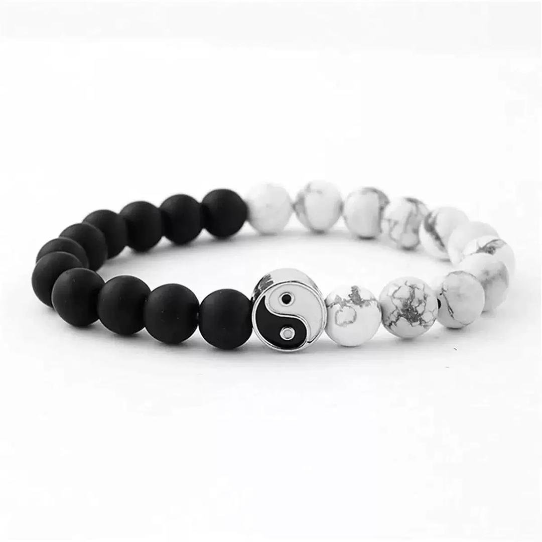 Feng Shui Yin Yang Black Onyx and White Howlite Crystal Stone Bracelets For Relationship & Prosperity
