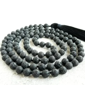 Natural Lava Stone Mala & Lava Stone Bracelet Combo (Black Rosary Beads Lava Mala)