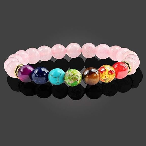 Rose Quartz with Seven Chakra Bracelet For Love, Attraction, Meditation