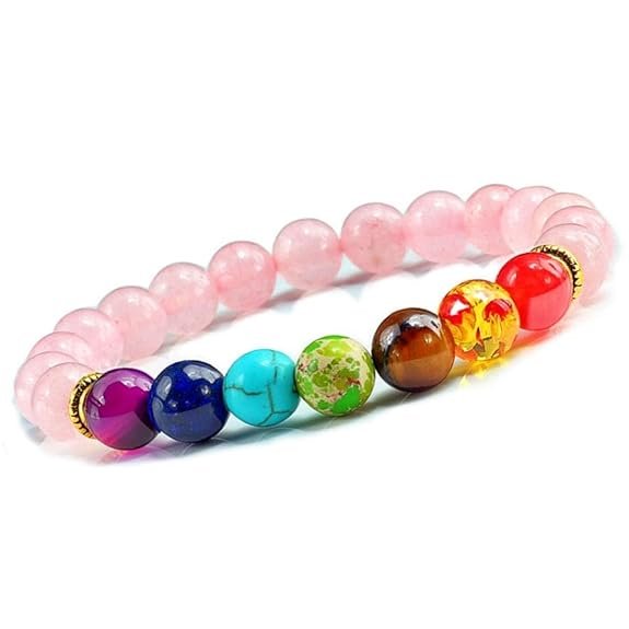 Rose Quartz with Seven Chakra Bracelet For Love, Attraction, Meditation - Image 4