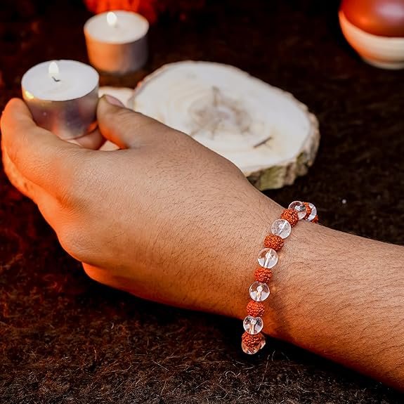 Clear Quartz Rudraksha Bracelet - Image 3