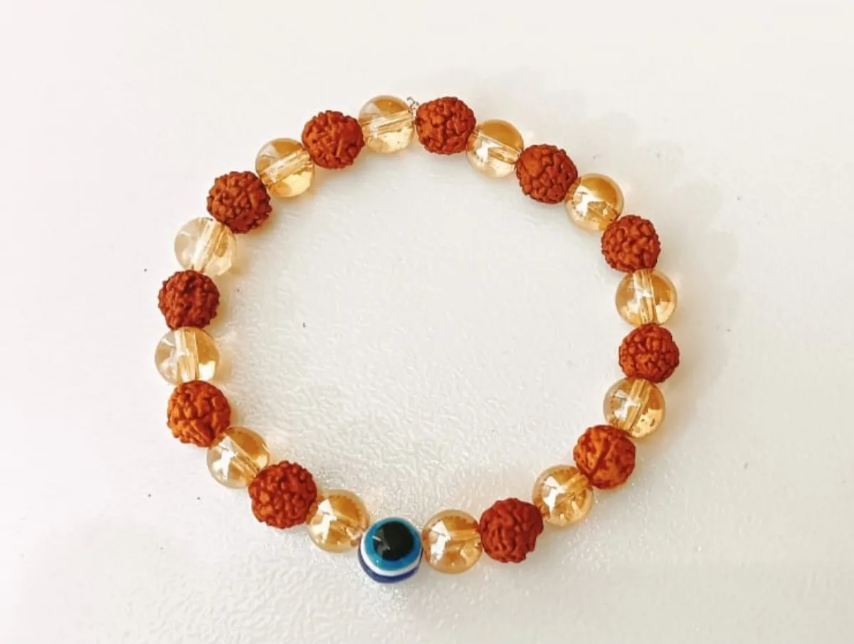 Rudraksha, Citrine & Evil Eye Bracelet- A Powerful Miracle Bracelet - Image 4