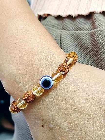 Rudraksha, Citrine & Evil Eye Bracelet- A Powerful Miracle Bracelet - Image 2